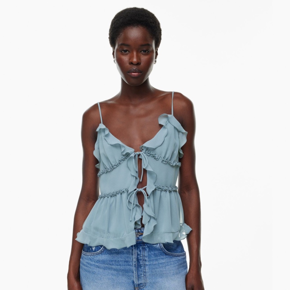 Aritzia Blue Ruffled Tank